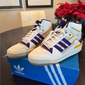 Adidas White and Purple Sneakers with Gold Accents